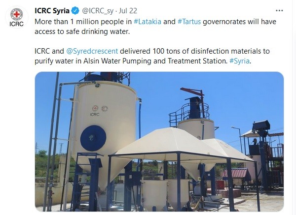 ICRC brags about providing clean water in Tartous and Latakia.