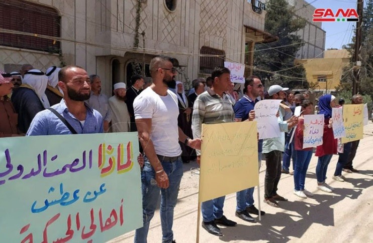 Dozens of Syrians appealed to the ICRC to intervene to halt Turkey's water war crimes against them.