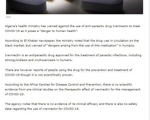 Ivermectin doing well on Algeria's black market.