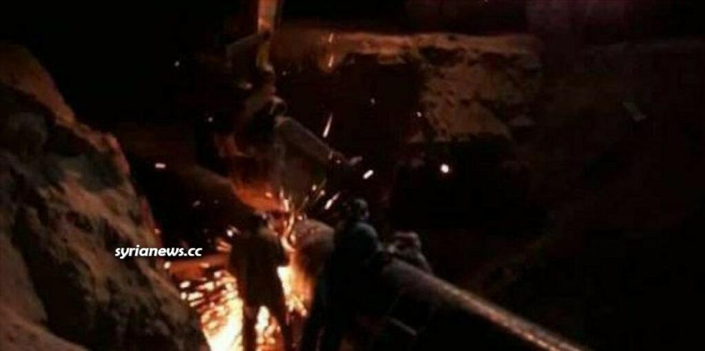 Maintenance teams repairing the Arabian gas pipeline near Deir Ali station blown up by ISIS