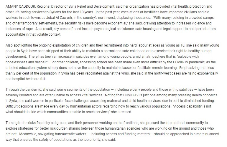Qaddour gave sad speech to UNSC, employing various western savior complex trigger words.