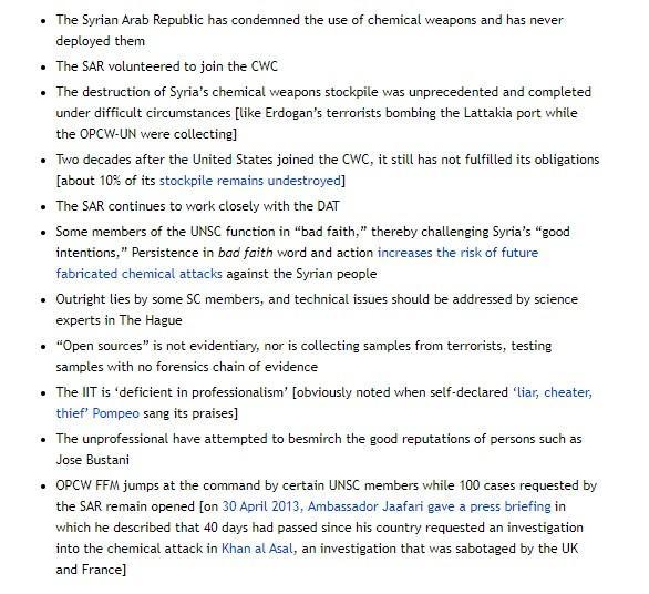 NATO klan at UNSC flaunts its hypocrisy at the monthly chemical meetings.