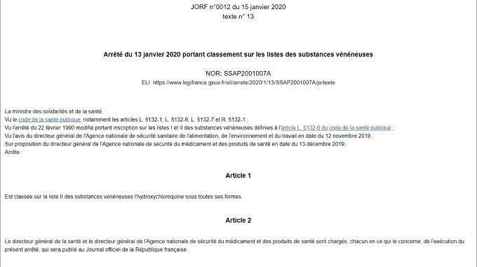 Agn&egrave;s Buzyn abruptly declared hydroxychloroquine poisonous, 15 January 2020