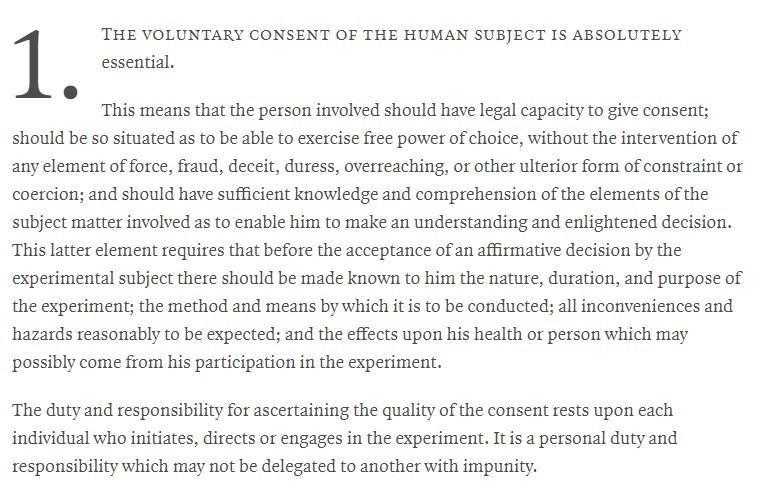 The Nuremberg Code is ignored by de Blasio et al.
