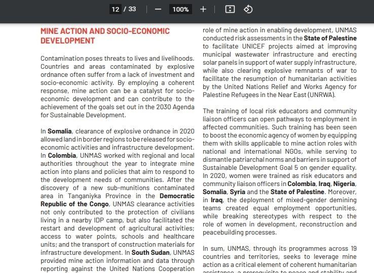 UNMAS silver lining to landmine explosives in Syria and other countries.