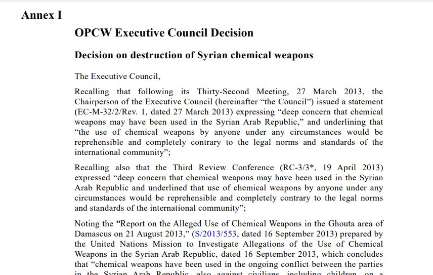 OPCW never investigated terrorist CW attack in Khan al Asal but has taken al Qaeda's word on subsequent false flag CW attacks.