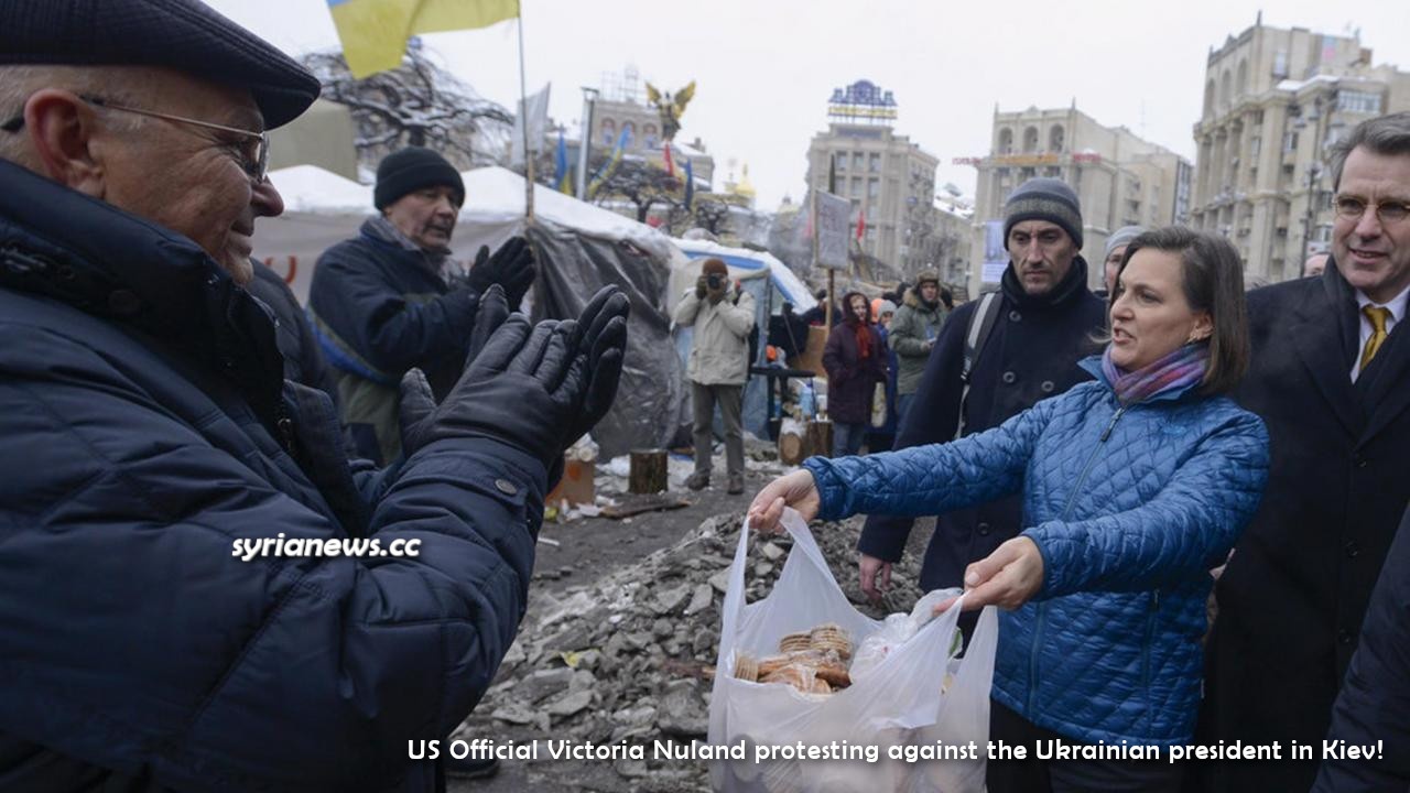 US official Victoria Nuland protesting against the Ukrainian democratically elected president in Kiev
