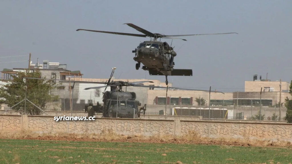 US sponsored kurdish sdf terrorists with US army helicopters in northern Syria