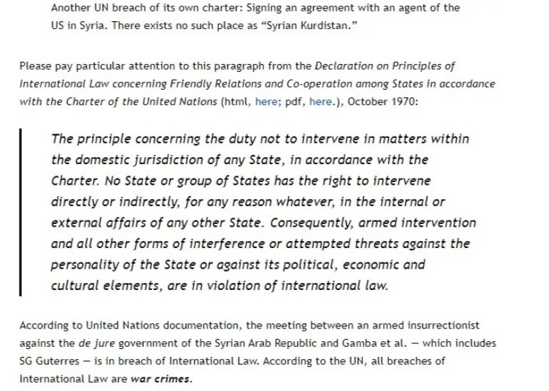 Signing the 'Action Plan' with the SDF insurrectionist gang was a breach of the UN Charter & of International Law.