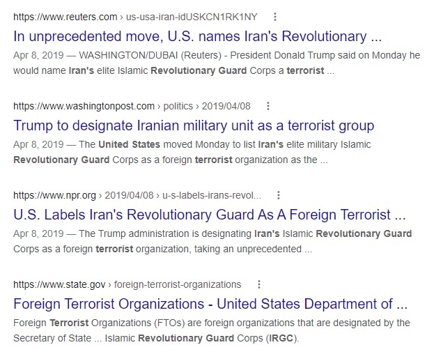 Trump unilaterally declared the IRGC ''terrorist'' in April 2019.