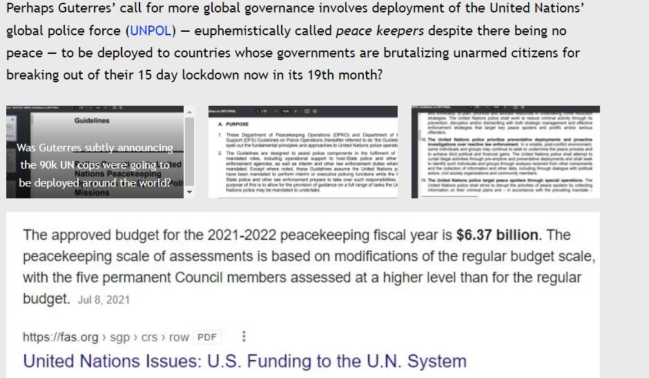 When Guterres' called for a strengthening of "global governance," was he inferring UNPOL should be used as an international Nazi gestapo police force?