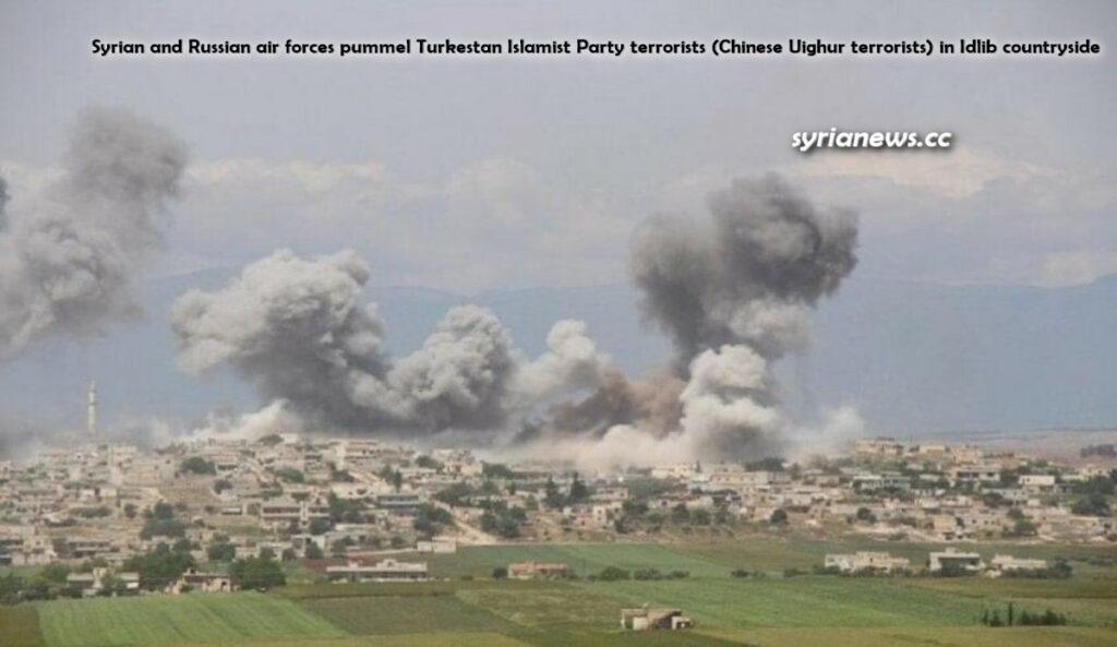 Syrian and Russian air force bombing of Uighur Turkestan Islamist Party terrorists in Idlib