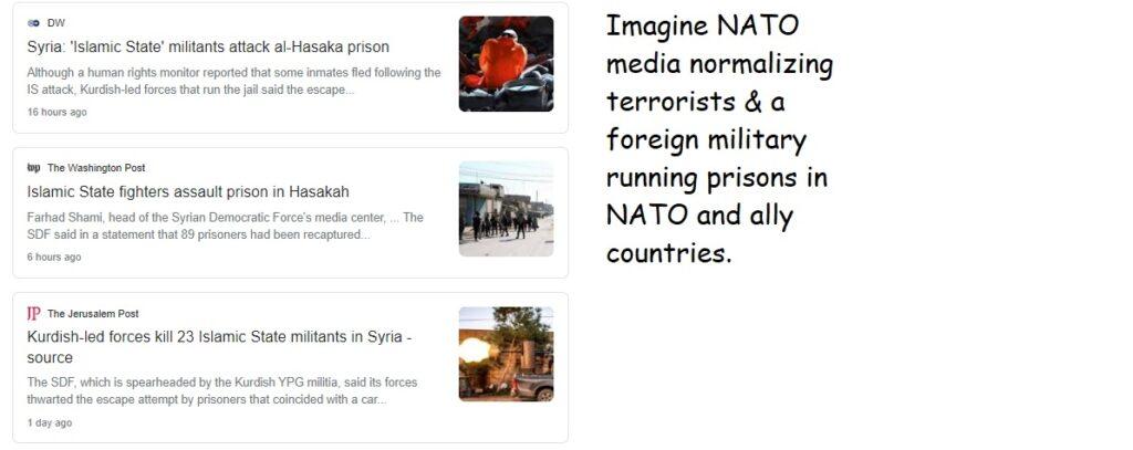 NATO media normalizing terrorism and justifying foreign countries running domestic prisons