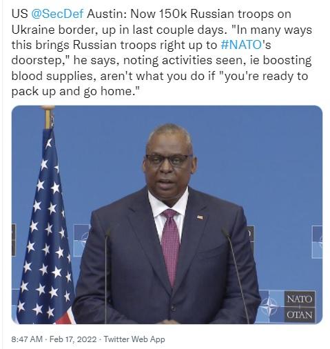 Defense Sec. Austin claimed Russia is at NATO's doorstep.