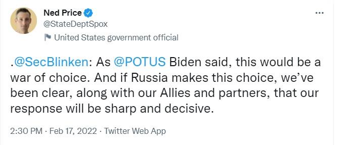 Biden projecting NATO's threats onto the Russian Federation.