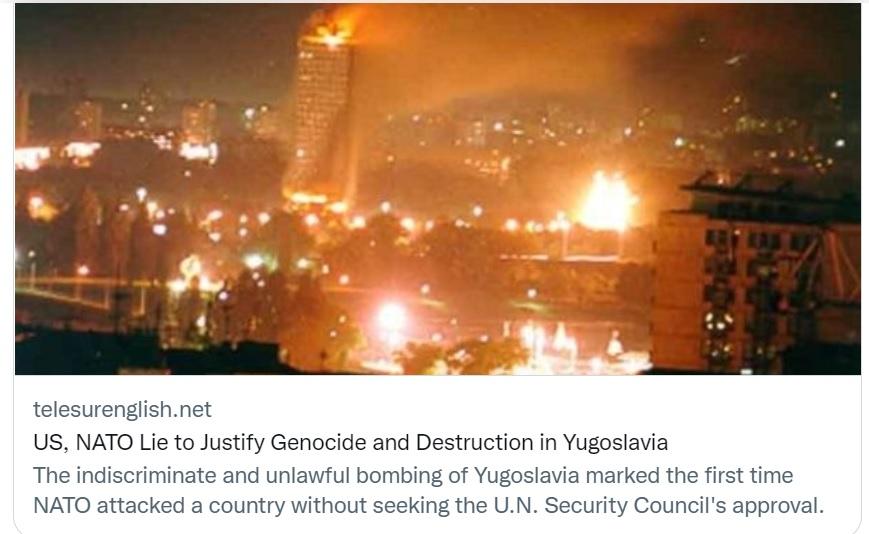 Yugoslavia, part of Europe, was blown up and balkanized as part of NATO's campaign to push eastward.