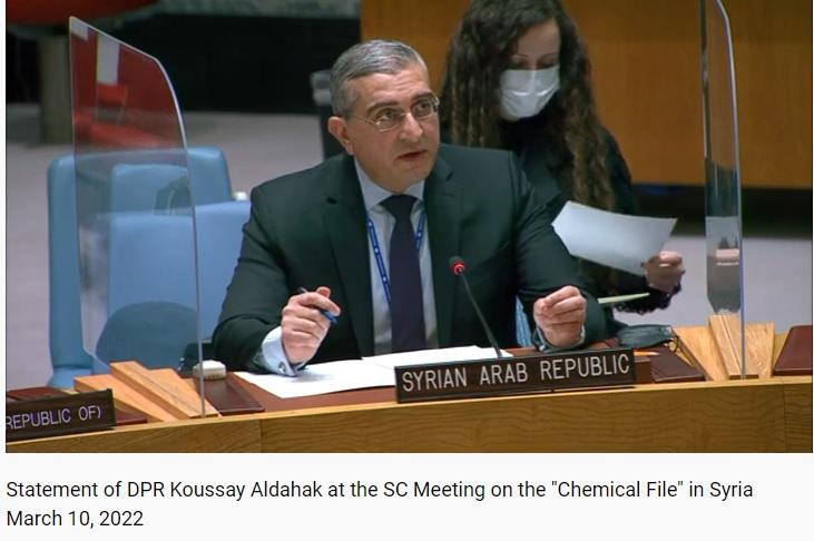 Syria's Deputy Permanent Representative Koussay Aldahak addressed the NATO junta rulers of the UNSC, 10 March 2022.