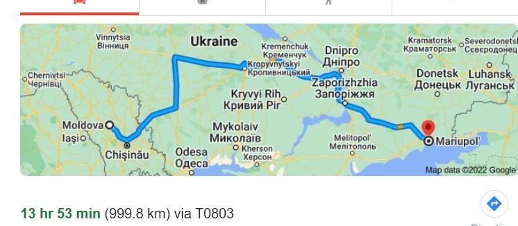 Map showing Mariupol, DPR, Ukraine, & Moldova.