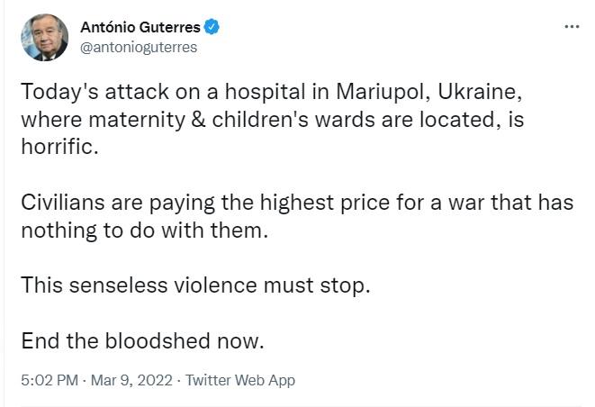 Terrible mistake by UNSG on 'Ukraine hospital' will increase loss of faith, unless rectified.