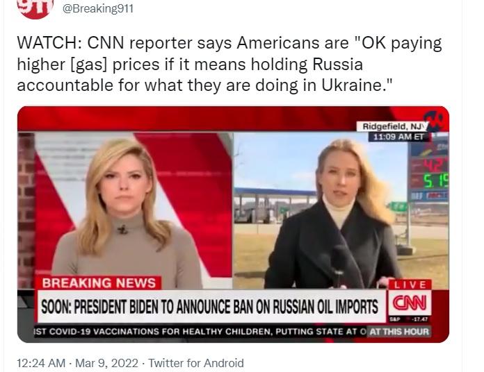 We're ok with high gas prices as long as 'Putin punished' over Ukraine.