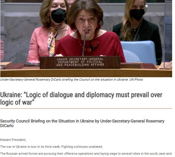 Rosemary DiCarlo attempted to wax philosophy while showing her NATO bias/Russian antipathy over Ukraine.