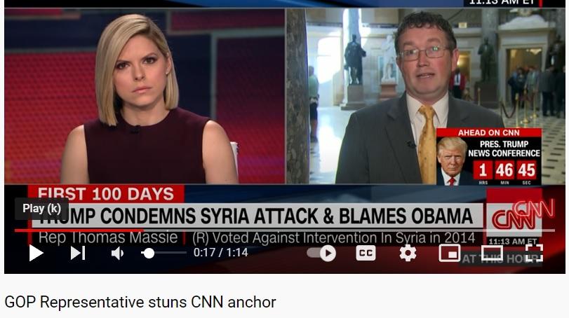 Nearly gave herself a coup-contracoup brain injury when Rep. Massie said no evidence Syria used chemical weapons in Douma.