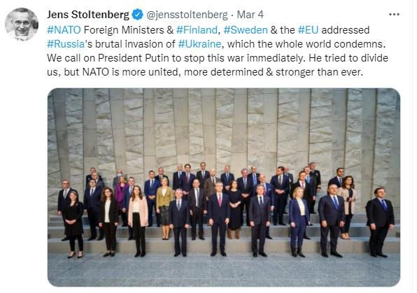 Stoltenberg flaunts NATO support of Ukraine Nazis.