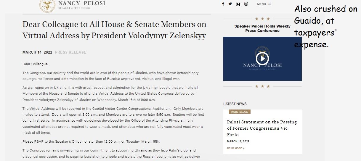 Pelosi & Schumer invited Ukraine president Zelensky to address Capitol Hill.