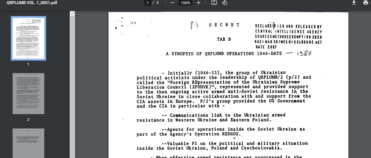 QRPLUMB was nascent CIA plot to use Ukraine Nazis to help destroy the Soviet Union.
