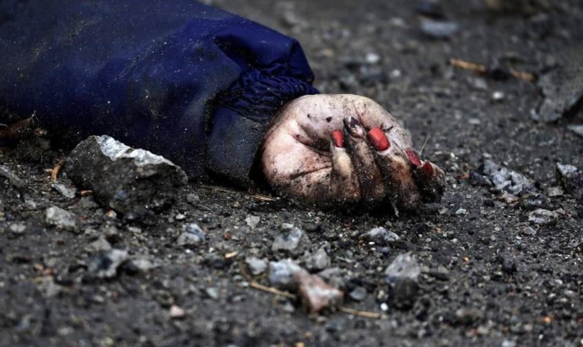 This photo reportedly from Bucha, Ukraine is being used as a rallying cry.