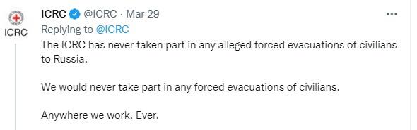ICRC issued series of tweets to correct 