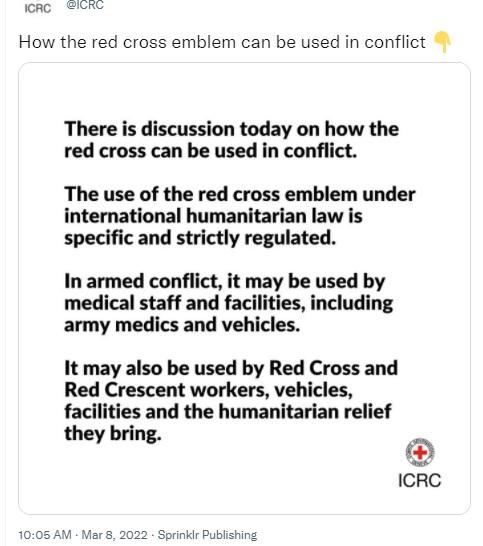 Among early ICRC tweets involving Ukraine, it may have been mistook in this claim.
