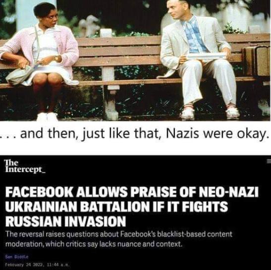 Facebook eventually reversed its authorization for hate speech against Russia, in behalf of Ukraine Nazis.