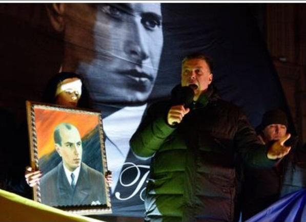 Ukraine Nazi cheering WW2 Nazi Bandera as national hero.