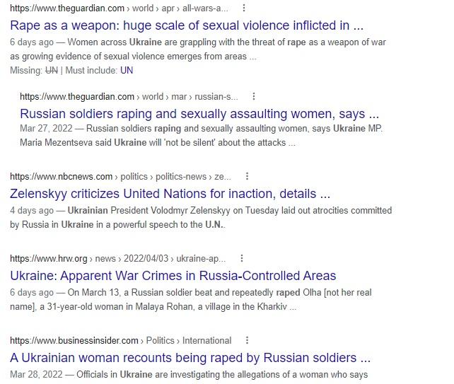 Massive reporting on alleged rape in Ukraine.