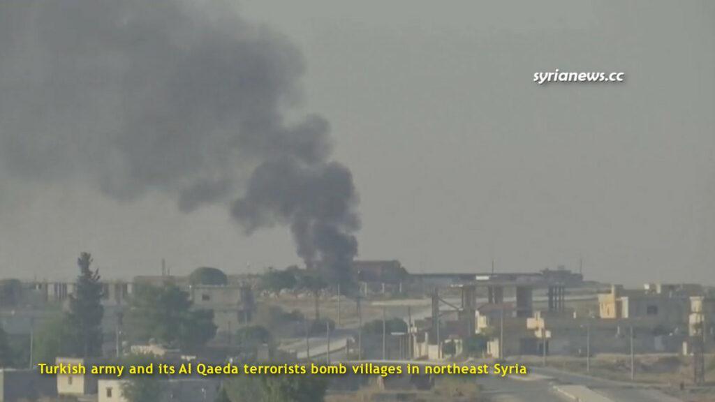 NATO Turkish army and its Al Qaeda terrorists bomb villages in Tal Tamr - hasakah northeast Syria