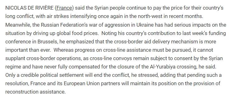 France sings the same imperialist song about Syria at every UNSC meeting.
