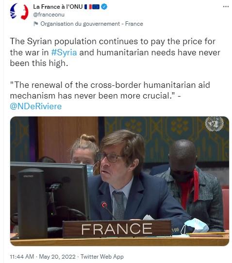 France sings the same imperialist song about Syria at every UNSC meeting.