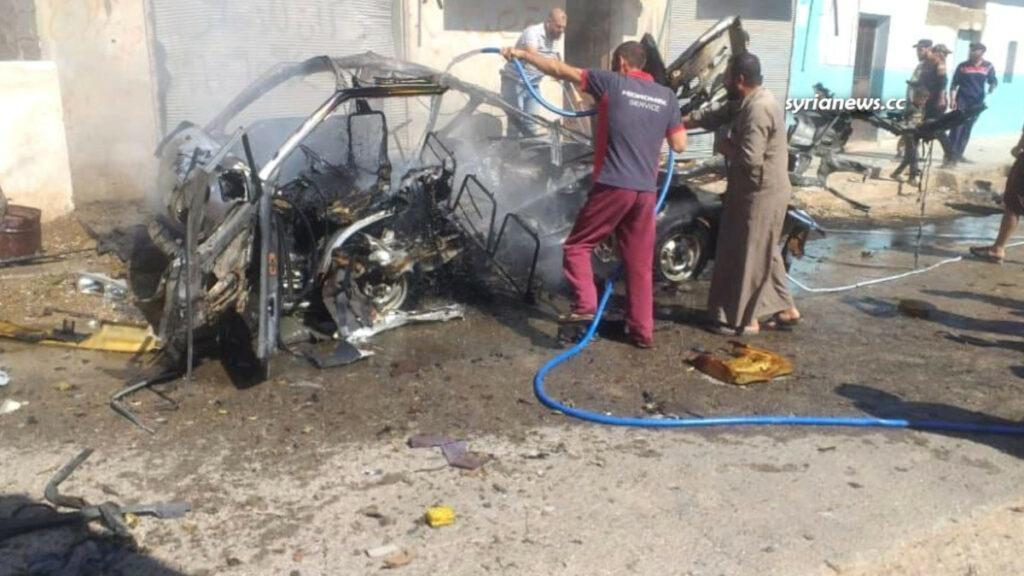 Car explosion near Jarabulus in Aleppo countryside - Syria انفجار عبوة ناسفة في سيارة قرب جرابلس بريف حلب - سورية