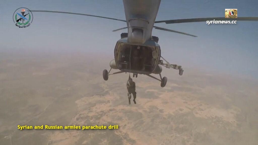 Syrian and Russian armies parachute drill تدريب بالقفز المظلي للجيشين السوري والروسي