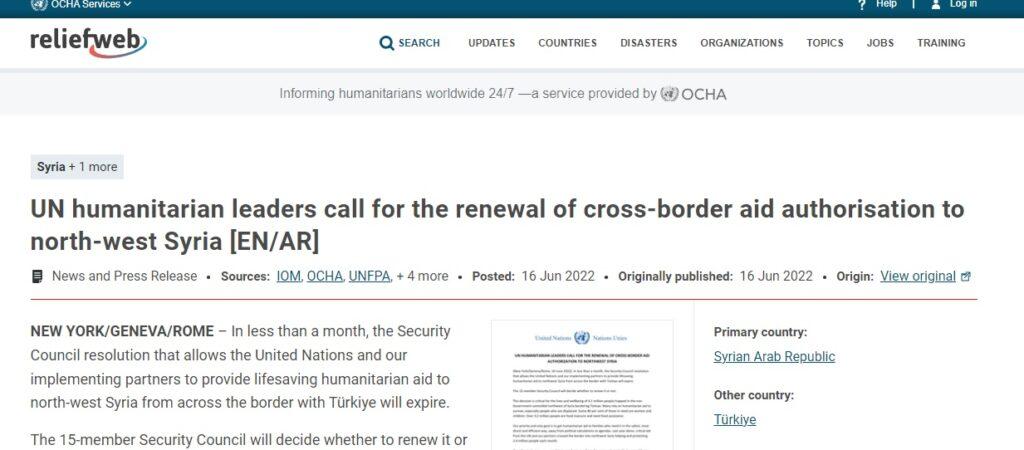 UN saviors want Syria's borders to be open to NATO dictates.
