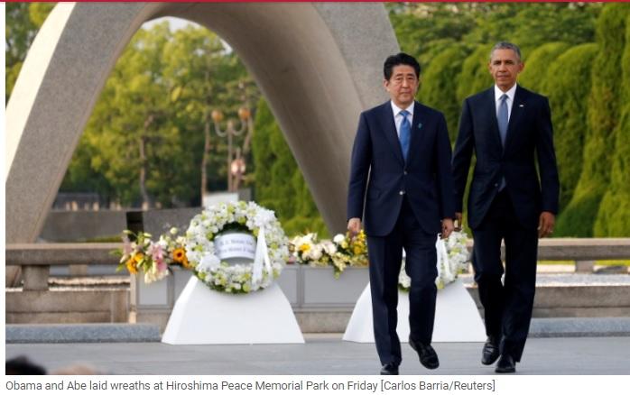 Shinzo Abe & Barack Obama at the Hiroshima Peace Memorial, 27 May 2016.