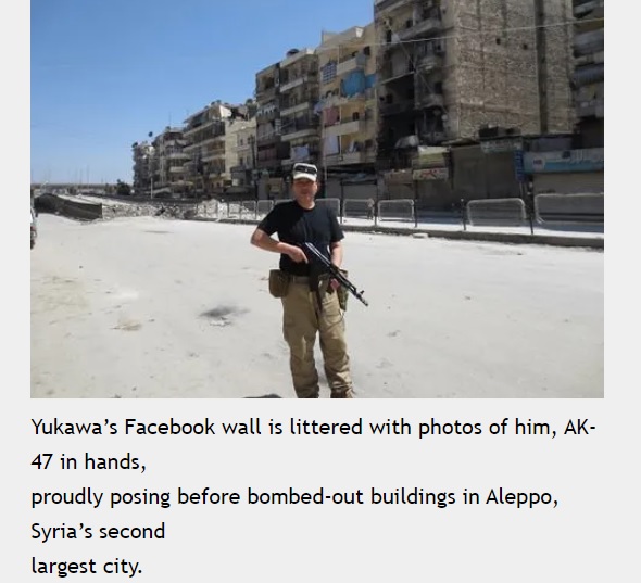 Did part of Shinzo Abe's $2.3 billion help the fake homeless Japanese terrorist Yukawa make it to Aleppo, where he slaughtered indigenous Syrians?