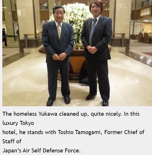 Operative Yukawa in posh Tokyo hotel with former Chief of Staff of Japan's Air Self-Defense Force, during one of Shinzo Abe's PM'ship's.