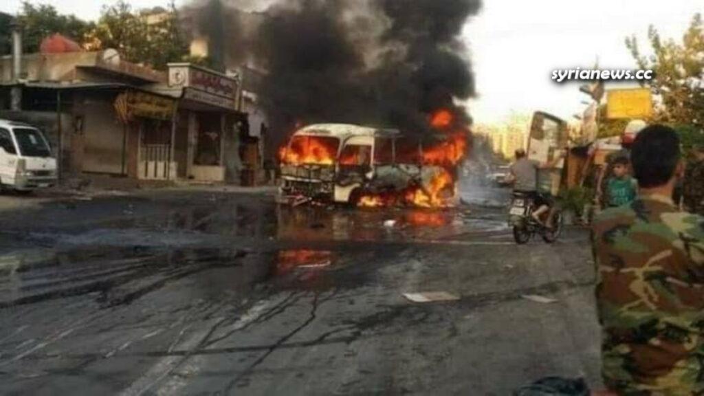 ISIS remnants blow up a Syrian military bus Damascus countryside - تفجير ارهابي لباص مبيت في الصبورة ريف دمشق
