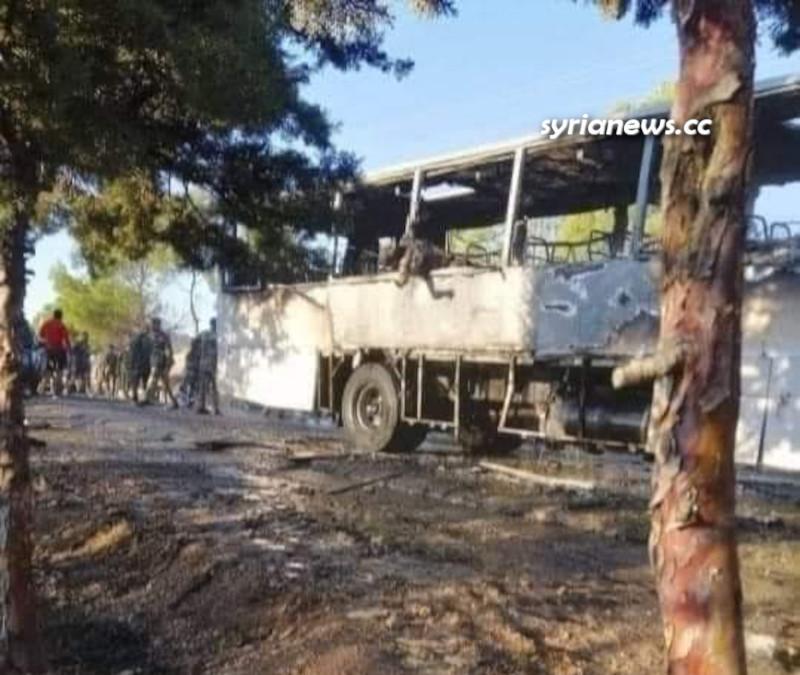 ISIS remnants blow up a Syrian military bus Damascus countryside - تفجير ارهابي لباص مبيت في الصبورة ريف دمشق