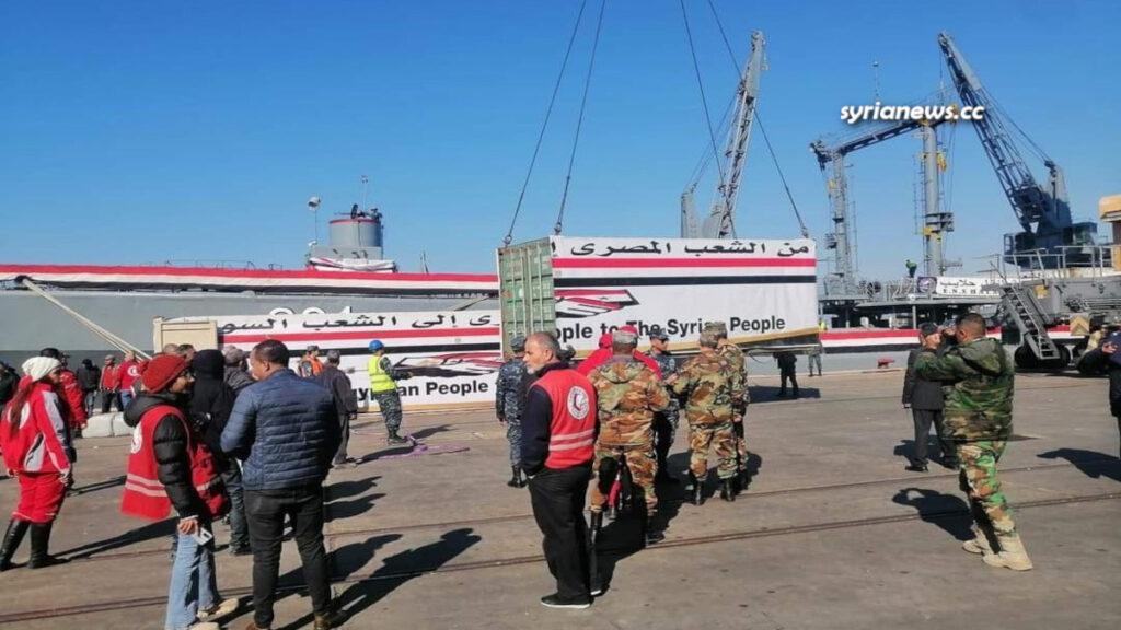 Egypt humanitarian aid ship arrives at Latakia seaport - earthquake relief