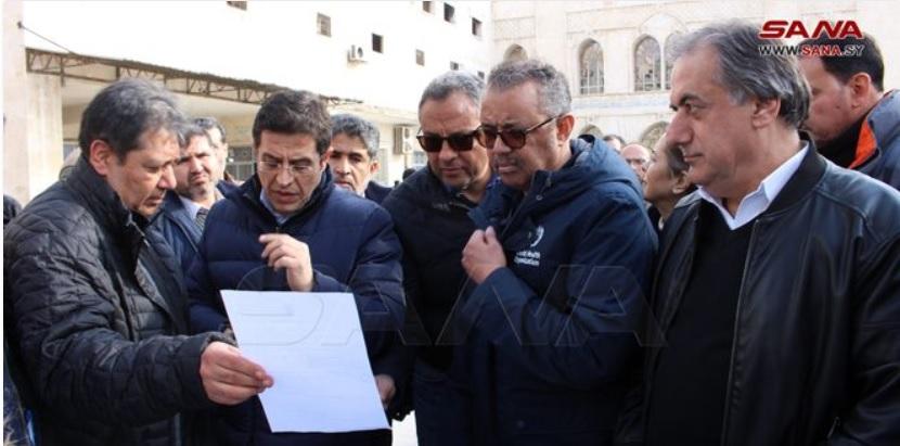WHO's Tedros brought 35 tons of medical goods to help Syria's health sector tend to those afflicted by the earthquake.