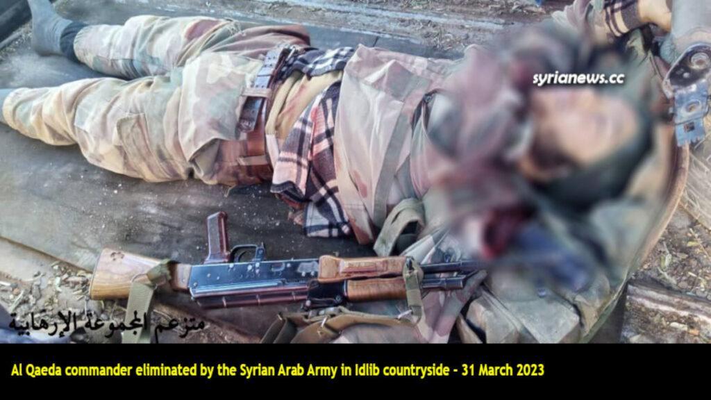 Al Qaeda commander killed by the SAA Syrian Arab Army in Idlib countryside
