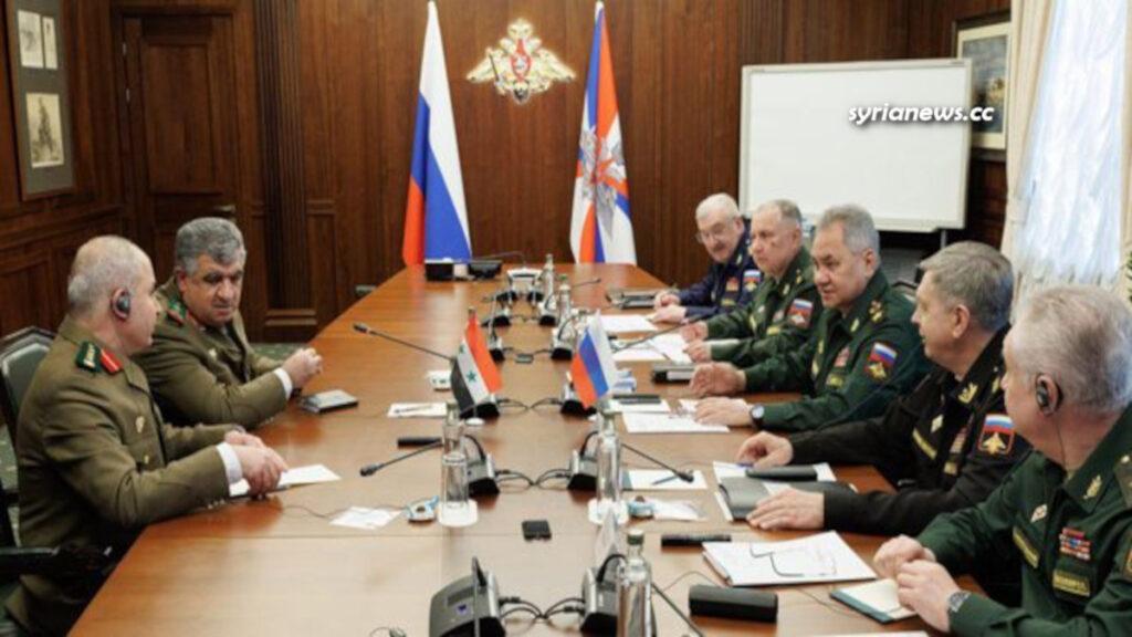 Defense Ministers of Syria and Russia Ali Mahmoud Abbas and Sergey Shoigu meeting